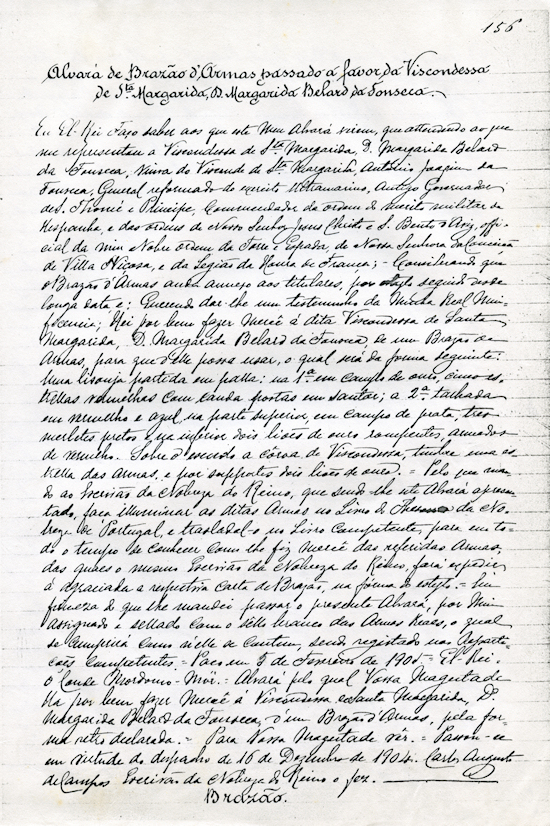 Carta de Braso concedida  Viscondessa de Santa Margarida, D. Margarida Belard da Fonseca